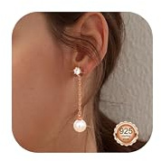 Dochais 14K guldpläterade S925 pärlörhängen - guld/silver pärlörhängen - vattentäta dinglande pärlörhängen - allergivänliga modesmycken, 4, Mässing, Ingen ädelsten