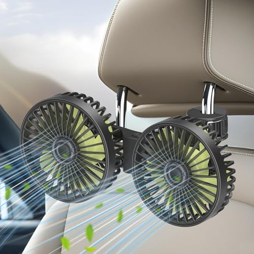 Qidoe USB Auto Ventilator Rücksitz: 360° KFZ Kühlventilator 3-Gang mini Lüfter Leistungsstarker Leise 12V AKKU Air Fan für Zuhause/Büro 12 volt LKW Wohnmobil Boot Wohnwagen Vehicle Seat Fan 5V