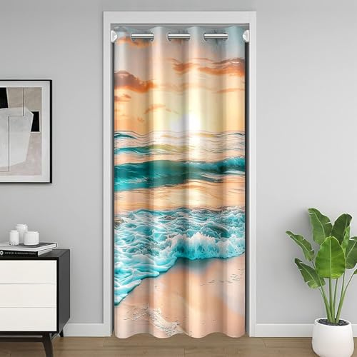 Loussiesd Strand Türvorhang 86x203cm 1 Panel Ozean Meer Gedruckt Sommer Urlaub Vorhang Natur Muster Vorhang für Innentür Raumteiler