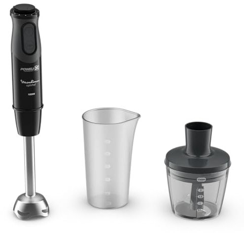 Moulinex Pied mixeur plongeant Optichef DD641810 Noir - 1000W, 10 vitesses, Hachoir de 500 ml, Verre doseur de 800 ml, antiéclaboussures