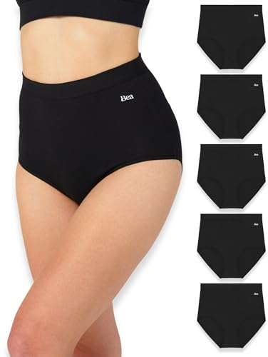Bea Lot de 5 Culottes Taille Ultra Haute pour Femme, Culotte pour Femme en Coton Taille Haute, sous-Vêtements en Coton Respirant, Doux et Offrant Un Bon Maintien, Couvrance Intégrale