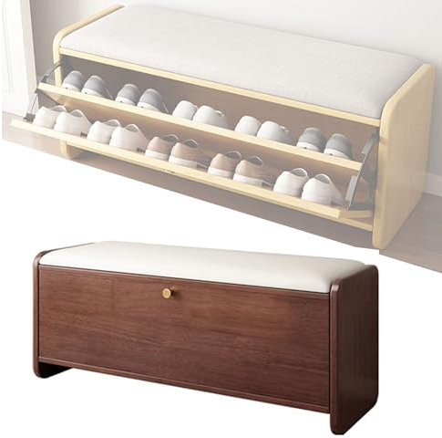 Banco Zapatero de Madera para Entrada, Organizador de Zapatos con Espacio de Almacenamiento para la Puerta Principal, Mueble de Entrada, Banco para Dormitorio, pie de Cama (Color Nogal, 80 c