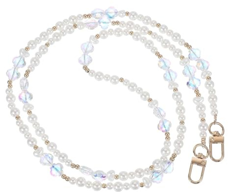PATIKIL Pearl Phone Chain Crossbody Lanyard, Pearls Beaded Flower Wrist Phone Strap Universal CellPhone Chain Charm Hanging Rope for Most Smartphones Bags Purses, Gold