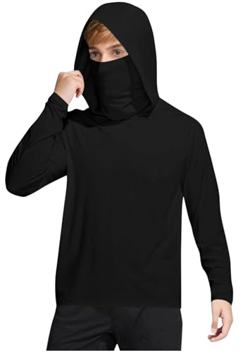 duxyoz Sweat à capuche léger avec protection solaire UPF 50+ pour garçons et filles avec masque pour enfants à manches longues Rashguard Veste de course pour enfants T-shirt de sport de 4 à 15 ans, 01