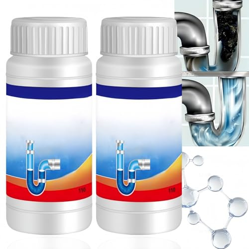 2PCS Powerful Drain Cleaner,Sink and Drain Cleaner Powder,Effective Pipe Unblocker,Works in Standing Water,Thick Formula,Deodorizing and Cleansing,for Kitchen Toilet Bathroom Shower,Fresh Scent