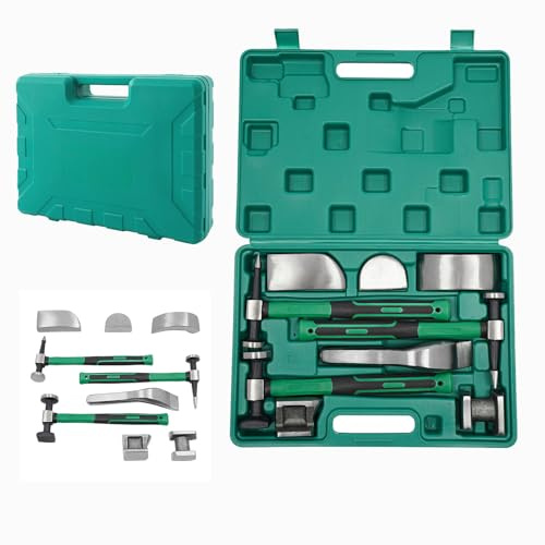 KHROOLT Hammer Dolly Set 9pcs, Auto Body Panel Fender, Auto Body Repair Kit, Dent Repair Tools Car Sheet Metal Shaping Movable Car Body Corrector Kit for Auto/Mechanical Repair