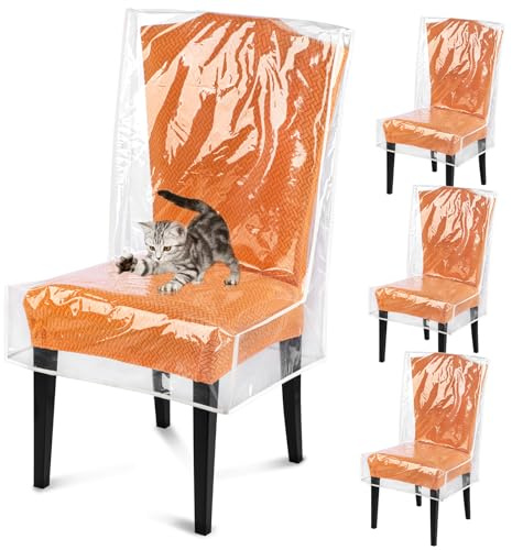 Dining Chair Covers, Waterproof Chair Covers - 4 Pack Clear Plastic Seat Chair Protector for Kitchen Keep Your Chair Away from Water Dust Stain and Pet Claws W/21 x D/18 Fits 16-23 (4)