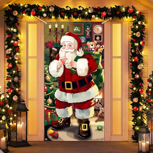 LATERN Weihnachten Türabdeckung Dekoration, 90CM x 180CM Weihnachtsmann Türdekoration Aufhängen Weihnachtsbanner Weihnachtsmann-Hintergrund für Zuhause Haustür Winter Feiertage Weihnachts Dekoration