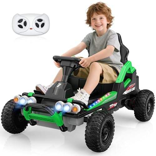 ANPABO 24V Ride On Toy for Big Kids Ages 3-8, Open-Front Design with Extra Legroom, Real-Feel Gas & Clutch Pedal, 132lbs Capacity Metal Frame, Electric Kids Car w/Safety Remote, Bluetooth, Green