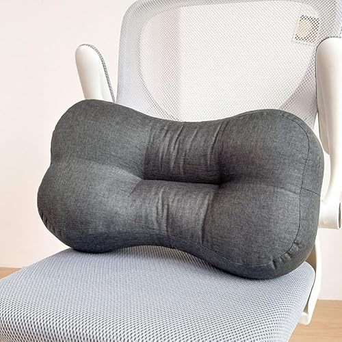 Lendenwirbelstützkissen – Leinen-Rückenstützkissen für Bürostuhl, Auto, Schreibtisch und Esszimmerstühle, Lendenkissen für Zuhause, Sofa, Rollstuhl, Rückenkissen (Rauchgrau, 48 x 26,9 x 15 cm)