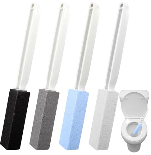 Pumice Stone for Toilet Bowl Cleaning with Handle 4 Packs Pumice Stone Blocks Hard Water Remover Cleaner for Bathroom Kitchen Pool Sinks and Grill Blue White Black and Gray