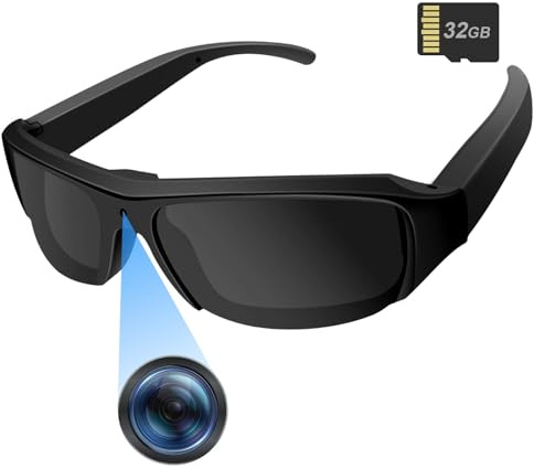 Camera Sunglasses Sports Action Smart Glasses Cam 1080P Video Camera Glasses UV Protection Polarized Lens Support Photos/Videos Recording mit 32GB Micro SD Card & Card Reader for Outdoor Activities