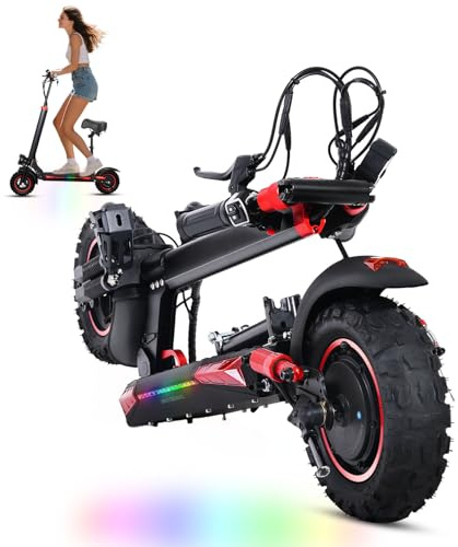 11 Off-Road Electric Scooter Adults – 1200W Motor，48V 18AH Battery，36 Miles Long Range 34MPH Fast E-Scooter with Seat,Dual Suspension Dual Brakes, All-Terrain Foldable E-Scooter with Detachable Seat