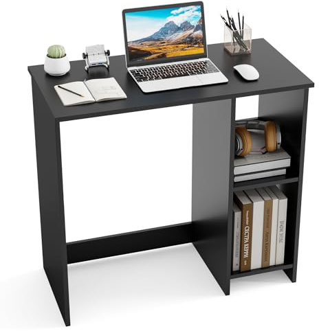 COSTWAY Small Compact Computer Study Desk (Black, 80 x 40 x 74cm) | Wooden Writing Workstation with Open Compartment, Modern Simple PC Laptop Working Desk for Home Office and Bedroom