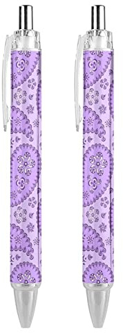 THKVSV Purple Paisley Retractable Ballpoint Pen 0.5mm Bold Point Blue Ink Pens Premium Quality Writing Instrument 2 PCS