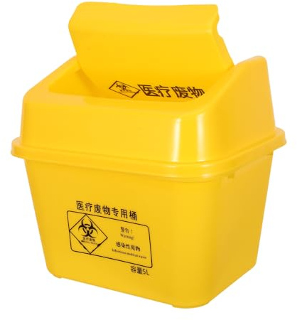 WEKAMOS Contenitore per Rifiuti Medici 5L in Plastica Gialla con Coperchio a Ribalta Cestino per Oggetti Taglienti Riutilizzabile per Laboratori e Cliniche Secchio Salvaspazio per