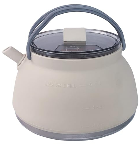 Rwigeboo Bouilloire Portable 1, 5 L en Acier Inoxydable et Silicone Pliable avec poignée, Couvercle et Sangle de Fixation pour Voyage, Camping, Pique-Nique, Barbecue