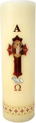 Easter Candle Paschal Candle Alpha & Omega – Cirio Pascual Católico con Símbolo Alfa y Omega de Jesucristo (3, 6, 7, 10, 12, 14 Inch) (12 inches 1 Kilo)