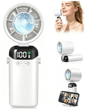 Ventilatore Portatile Pieghevole 2 in 1, con Piastra Rinfrescante e Supporto Telefono, Velocità Regolabile 1-199 e Display LED, Fresco Personalizzato per Guardare Film o Fare Videochiamate in Vivavoce