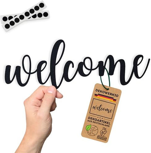 DKWRK3D Welcome Schild klebend - Kunststoff Willkommen Tür Schriftzug - Wandtattoo Dekoration - Flur Wanddekoration - Türtattoo Dekoration - Willkommensschild Deko - Eingang Wandtattoo Wanddeko