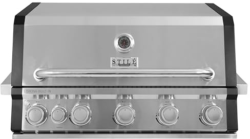 Stilé Collection Barbecue da Incasso a Gas GPL 5 Fuochi 21 kW con Bruciatore Infrarossi BBQ Built-in in Acciaio Inox con Griglie in Ghisa Grill Professionale Outdoor (Grigio)