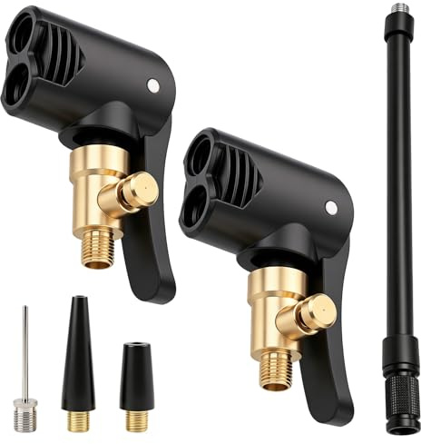 2 PCS Ventil Valve Adapter mit Entlüftungsventil,Autoventil & Französisches Ventil Adapter Set, 16cm Flexschlauch, 3 zusätzliche Luftdüsen für Ball & SUP, Auto, Motorrad, Fahrrad – Messing Luftpumpena