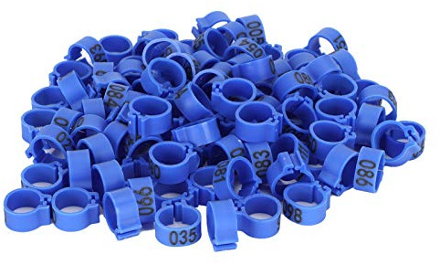 100 anelli per zampe di uccelli, fasce da 10 mm, 001-100, piccioni numerati, identificazione di clip per pollame. (Blu)