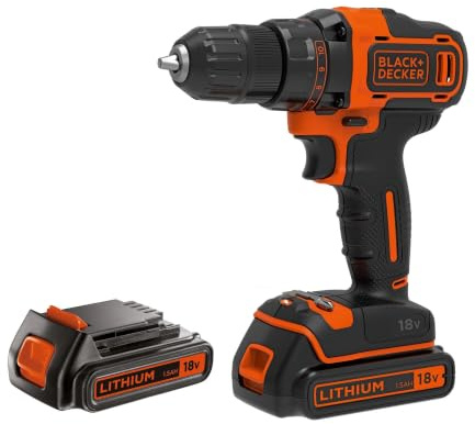 BLACK+DECKER 1,5 Ah 2-gäng batteriborr med 2 batterier svart / orange