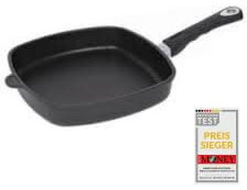 AMT Gastroguss Eckpfanne 28 x 28 cm, 5 cm hoch, glatter Boden, abnehmbarer Stiel, nicht induktionsgeeignet, Lotan® Antihaft-Veredelung, Gusspfanne (Aluguss), AMZN-E285-Z20B
