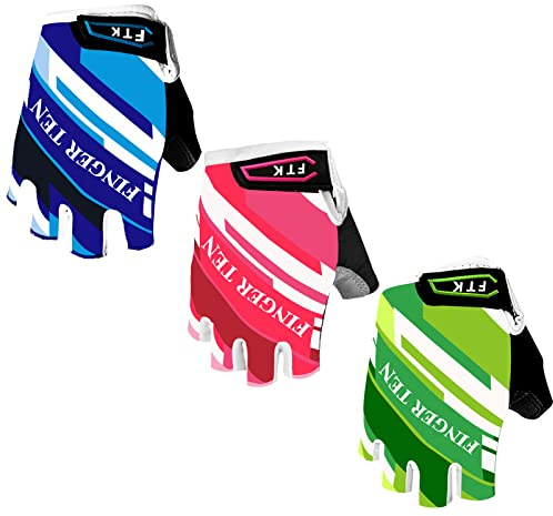 Kids Junior Jr Children Child Youth Boy Girl Ride Fit Sizing Gel Padding Outdoor Sport Cycling Mountain Road Bike Bicycle Half Finger Gloves Value 1 Pair (Green, Medium)