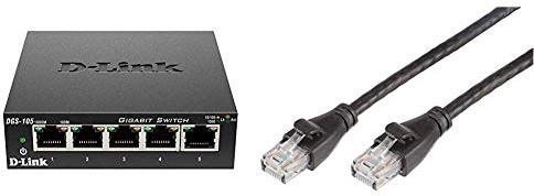 D-Link Switch 5 Ports Gigabit Metallique 10/100/1000mbps(DGS-105) & Amazon Basics Câble réseau Ethernet RJ45 catégorie 6-1,5 m - 5 câbles