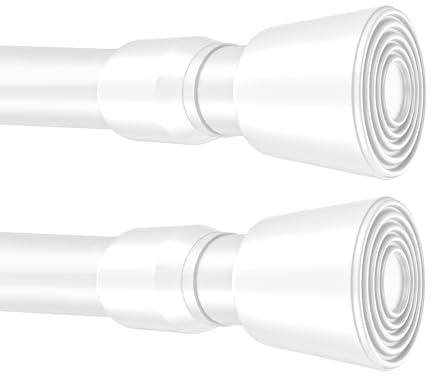 2pcs Shower Curtain Rods Adjustable 53-98 Inches, 0.86 Diameter Spring Tension Rod No Drill, Heavy Duty Expandable Rod for Bathroom, Window, Kitchen, Closet, Room Divider, 1.2 Non-Slip Caps, White