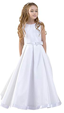 CoCogirls Madchen Kommunionkleid Kleider Kommunion Festkleid Partykleider Hochzeit Festzug Blumenmädchenkleider (Weiß, ca.Alter9)