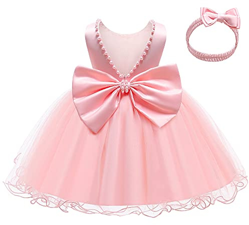 LZH Baby Flickor Ruffle Spets Rygglös med huvudbonader Bowknot Flower Klänningar Peant Party Bröllop
