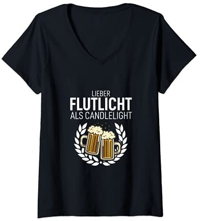 Damen Lieber Flutlicht als Candlelight Biert-shirt Schnaps Saufen T-Shirt mit V-Ausschnitt
