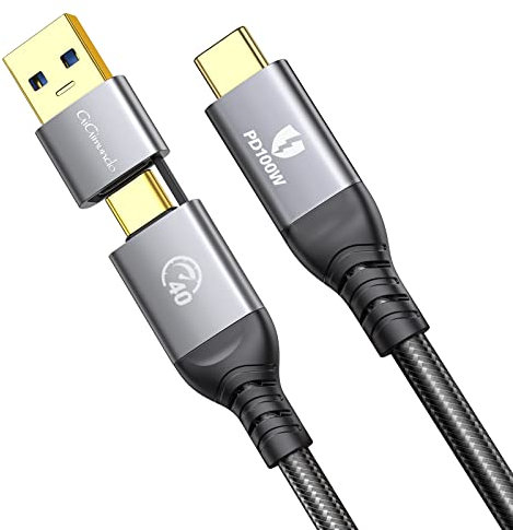 GiGimundo USB4.0 Cable 0.5M, 40Gbps, 8K 60Hz Video, 100W/5A Fast Charging, Thunderbolt 3/4 Compatible, with 10Gbps USB-C to USB-A Adapter for Laptop MacBook, iPad Pro, Phone and More