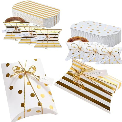 50 Piezas Cajas de Almohadas Favor de la Boda, Caja Almohada de Bombones,Caja de Dulces de Caja de Almohada Vintage Cajas de Regalo Pequeñas de Almohada para Fiestas, Bodas, Dulces, Cumpleaños