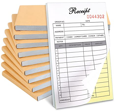 10 Pack Receipt Book, 3.4x5.5 Handheld 2-Part Carbonless Sales Invoice Book, Invoice Pad with Cardboard for Small Boutique Business, (50 Sets * 10Pack)