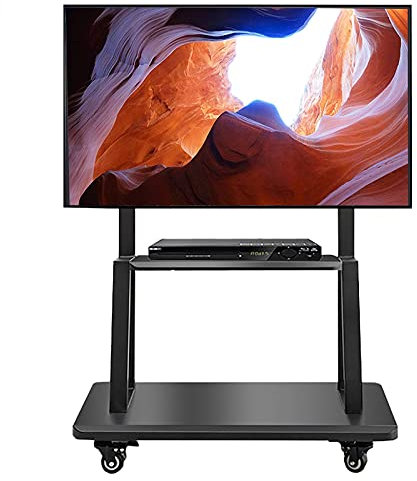 Carro de TV móvil para dormitorio/oficina sobre ruedas, se adapta a TV de 75 65 50 55 60 pulgadas, soporte de TV rodante de piso ajustable de altura negra, soporte de carro de exhibición de TV de