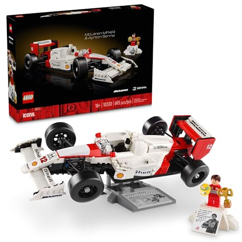LEGO Icons McLaren MP4/4 & Ayrton Senna Minifigure Model Car Kit - Buildable F1 McLaren Set for Adults, Ages 18+ - Gift for Birthdays - 10330