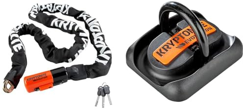 Kryptonite 815 Evolution Series 4 1016 Kettenverschlusskette Mit Vorhängeschloss, schwarz, 160cm & 4745 Unisex Evolution Ground Anchor New Locks, M, 50.8 x 43.2 x 10.2 cm, Schwarz