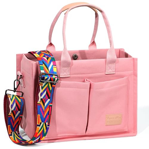 Captain Blues Canvas Tasche Damen, große Tote Bag, Arbeitstasche Damen, Handtasche Umhängetasche Schultertasche mit Fächern für Uni, Schule, Shopper (Rosa)