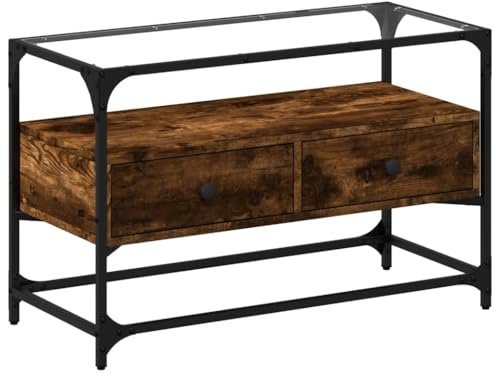 Wenjingqi-846061 TV-Schrank, Glas und Holz, rauchfarbene Eiche, 80 x 35 x 51 cm
