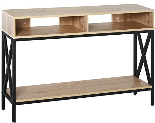 HOMCOM Mesa Consola Recibidor 2 Compartimientos 120x23,5x75cm Roble/Negro