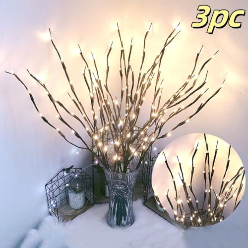 30 20LED Baumastlicht Beleuchtete Zweige für Vasen Weidenzweigdekoration mit Batteriekasten Künstlicher Baum DIY Dekoratives Licht warme Farbe(Ohne Batterie) Christmas Decorations ((3PC)Warmweiß)
