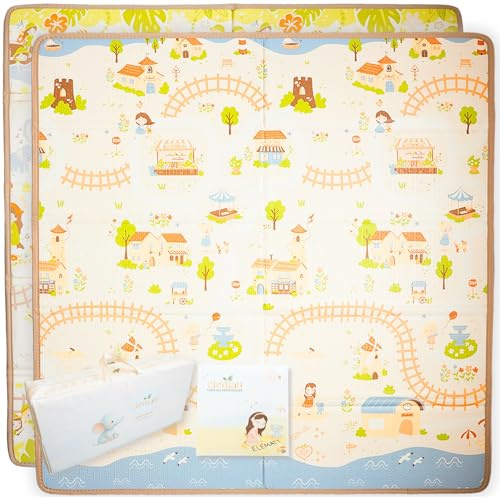 Alfombra Bebe Acolchada Plegable 150x180 cm – 1,5 cm XPE Extra Gruesa, Reversible y Antideslizante | Incluye Bolsa Premium y 20 Tarjetas Sensoriales – elematt