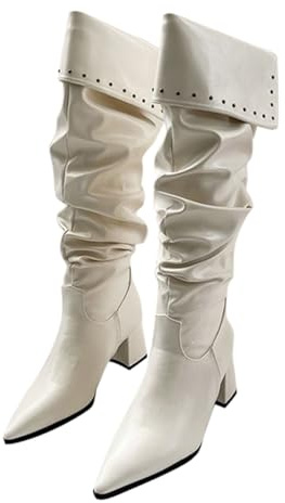 Stivali Biker Donna Invernali Slouchy Boots Leggero con Tacco Largo Boots Stivali da Donna Comodi Scamosciata Marrone con Tacco Basso per Autunno Invernali