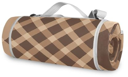 famyily Coperta rotonda da picnic, adatta a 2 adulti, accessori estivi, ripiegabile, tappetino da gioco per esterni, a doppio strato, senza sabbia, morbido, 147,3 cm (giallo a scacchi, bianco, marrone