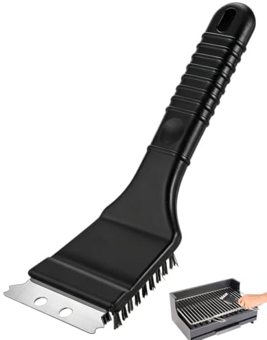DLDIZM Brosse de Nettoyage 2 en 1 pour Grille de Barbecue avec Grattoir en Acier Inoxydable, Brosse Métallique Lourde pour Nettoyage Profond, Outil de Nettoyage pour Grilles de Plancha