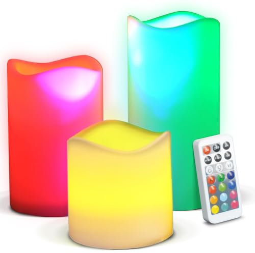 NOVELTY PLACE Flameless Candles with Remote - Battery Powered LED Pillars Candle with Remote Control and Timer Function - Pack of 3